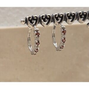Vintage Ross Simons Silver Gemstone Hoop Earrings Garnet 925